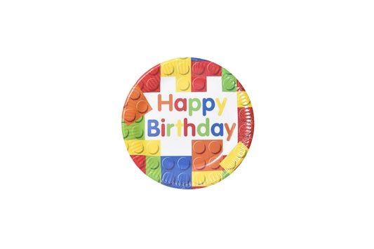 Multi Color Lego Brick Happy Birthday Paper Plate - My Store