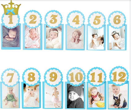 1st Birthday Crown Numbered Picture Frame Blue Banner