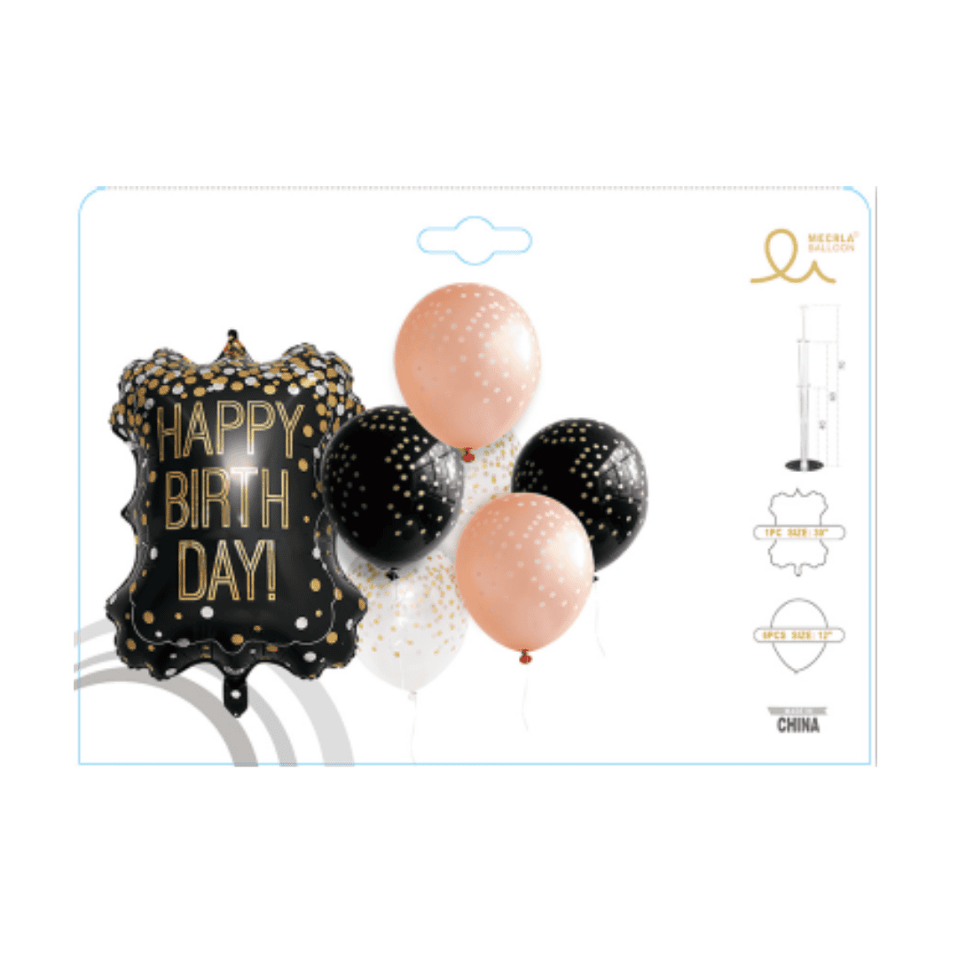 Happy Birthday Black and Rosegold Balloon Set