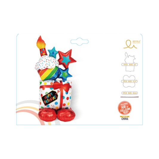 Happy Birthday Multi Color CupCake and Gift Balloon Set