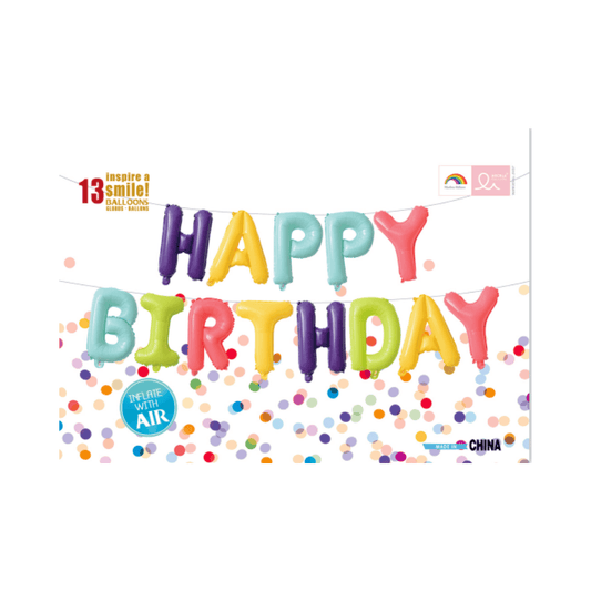 Multi Color Happy Birthday Foil 13 Letters Balloon Set Available In Different Colors