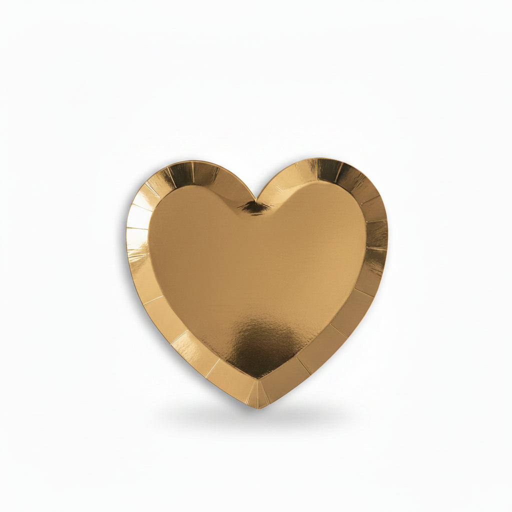 20cm Gold Heart Shaped Paper Plates 6 Pieces