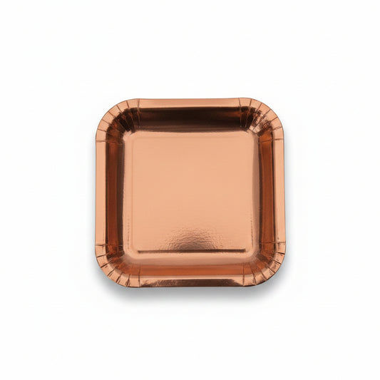 20cm Rose Gold Square Shaped Paper Plates 6 Pieces