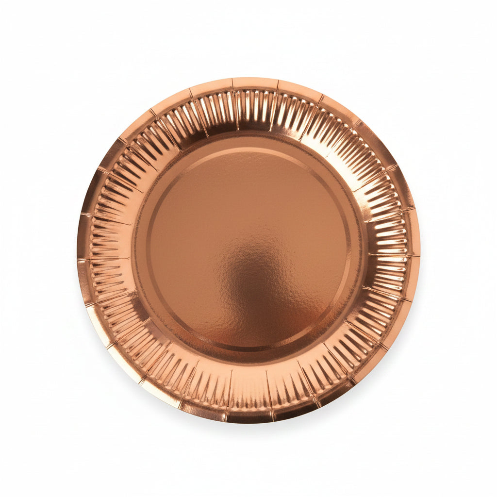 25cm Rose Gold Round Shaped Paper Plates 6 Pieces
