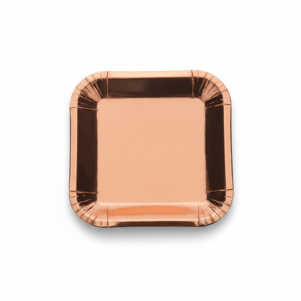 25cm Rose Gold Square Shaped Paper Plates 6 Pieces