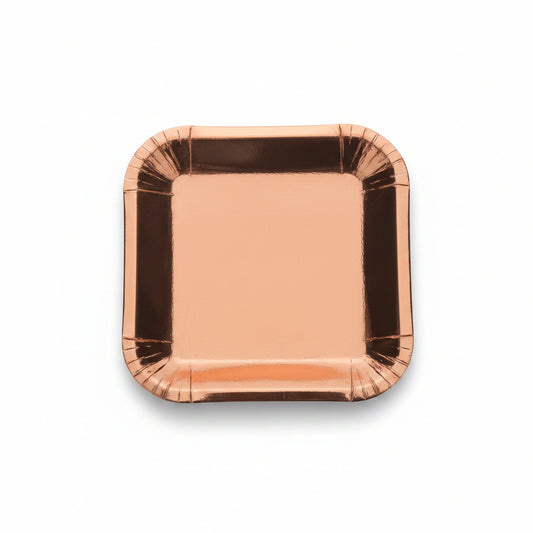 25cm Rose Gold Square Shaped Paper Plates 6 Pieces