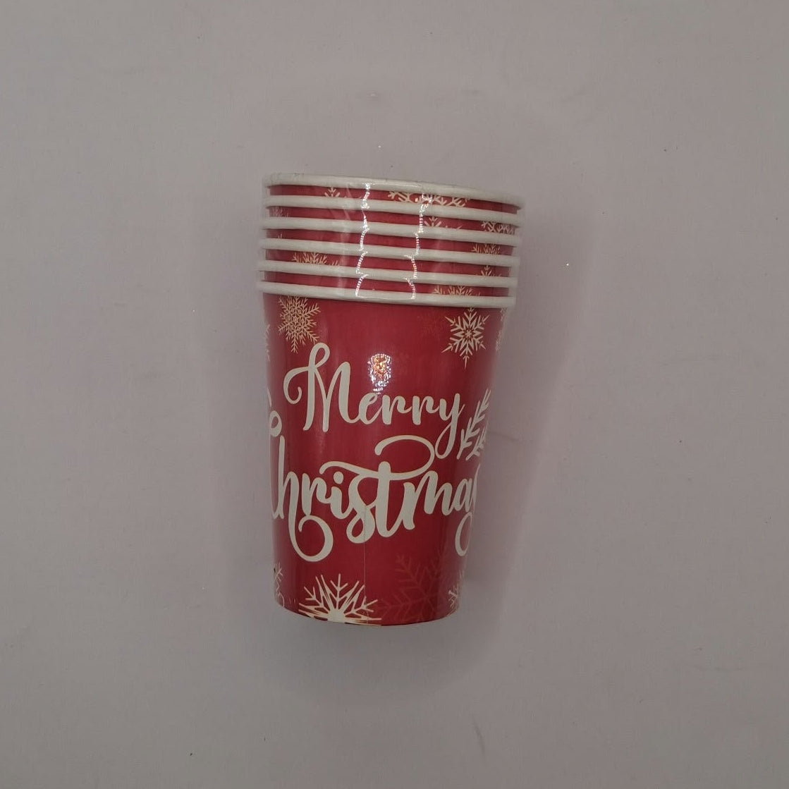 Red and White Merry Christmas Snowflake Paper Cups 6 Pieces