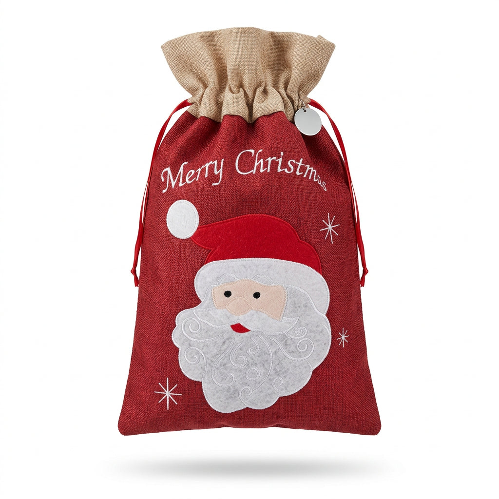 Red Santa Burlap Christmas Gift Sack
