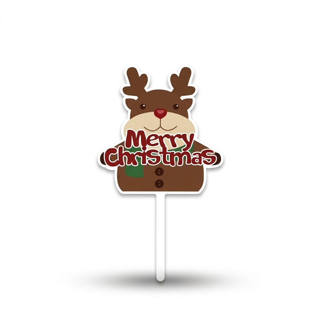 Brown reindeer Merry Christmas cake topper