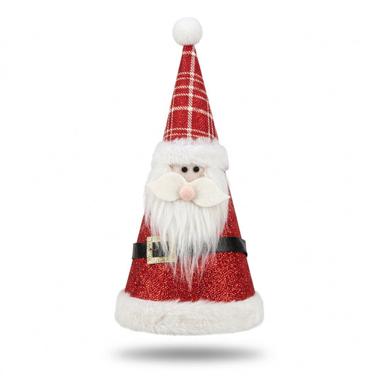 Cone shaped Santa Christmas decoration with red plaid hat