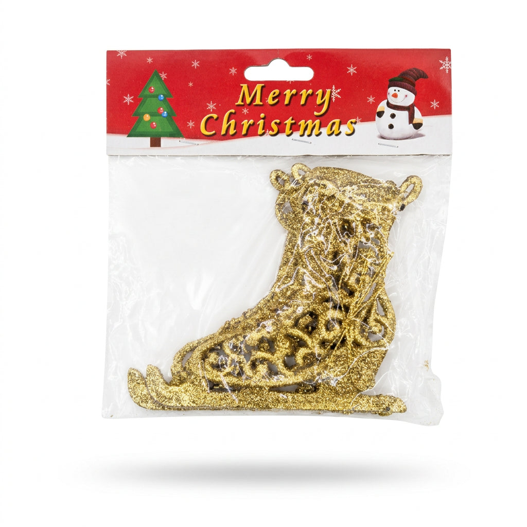 Gold glitter ice skate Christmas tree ornament