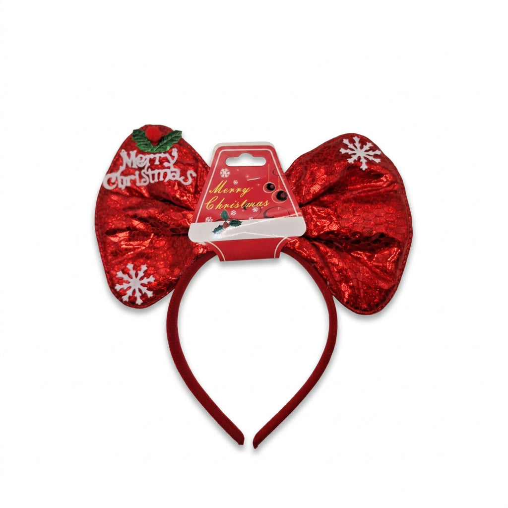 Red bow Merry Christmas headband with snowflakes