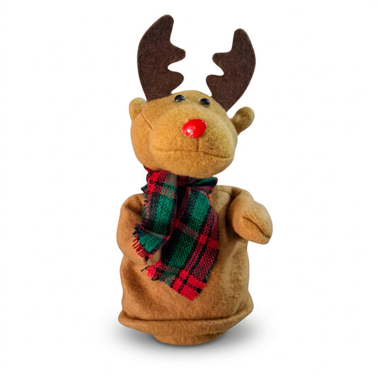 Musical Reindeer with Plaid Scarf Christmas Figure