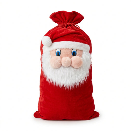 Red Plush Santa Face Christmas Gift Sack 50cmx35cm