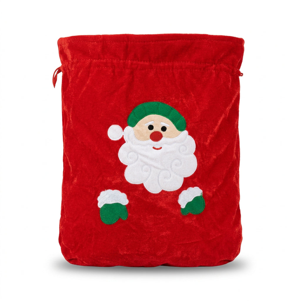 Red Velvet Santa with Mittens Christmas Gift Bag 50cmx60cm