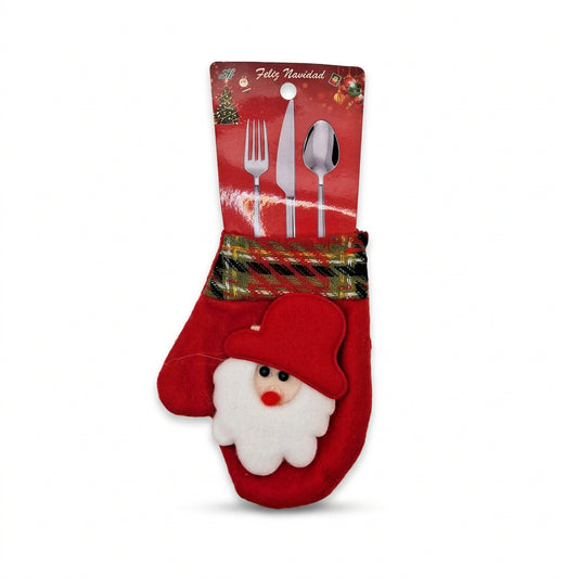 Red Santa Mitten Christmas Cutlery Holder