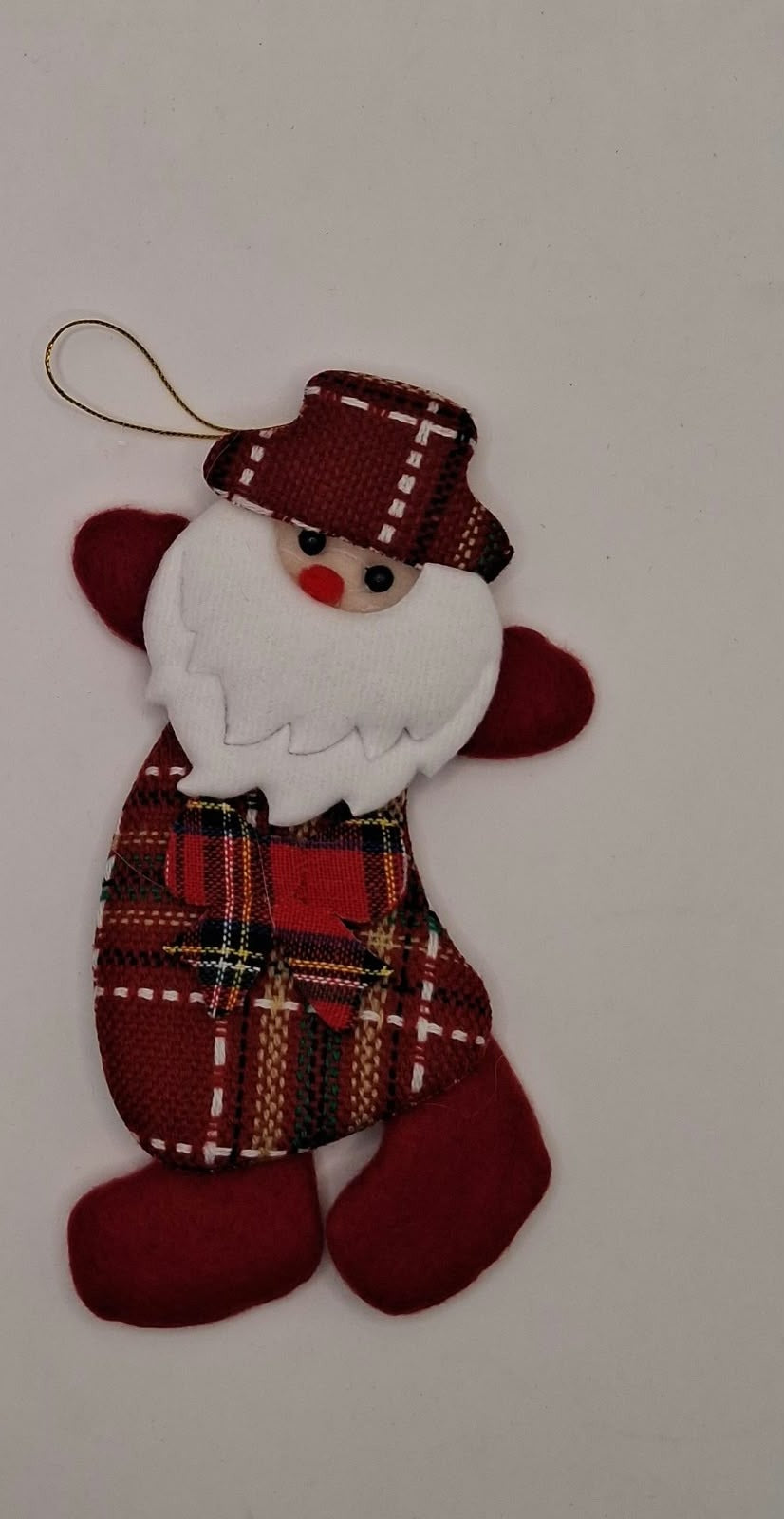 Santa ornament with red tartan plaid coat